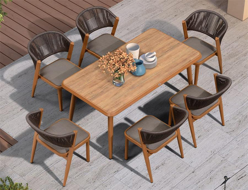 PURPLE LEAF Outdoor Dining Set Teak Aluminum Patio Furniture Set Wicker Dining Table and Chairs for Lawn Deck Patio Dining Set - Purple Leaf Garden