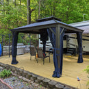 PURPLE LEAF Outdoor Hardtop Gazebo For Patio Bronze Aluminum Frame Pavilion With Navy-Blue Curtain - Purple Leaf Garden