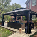 PURPLE LEAF Outdoor Hardtop Gazebo For Patio Bronze Aluminum Frame Pavilion With Navy-Blue Curtain - Purple Leaf Garden