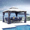 PURPLE LEAF Outdoor Hardtop Gazebo for Patio Bronze Aluminum Frame Pavilion with Navy-Blue Curtain - Purple Leaf Garden