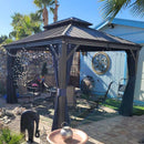 PURPLE LEAF Outdoor Hardtop Gazebo For Patio Bronze Aluminum Frame Pavilion With Navy-Blue Curtain - Purple Leaf Garden