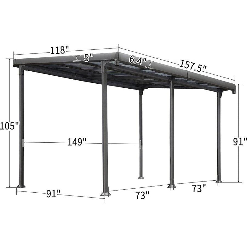 PURPLE LEAF Outdoor Polycarbonate Pergola 10' x 13' with Retractable Sun Shade Shelter Tilted Roof Patio Hardtop Gazebo - Purple Leaf Garden