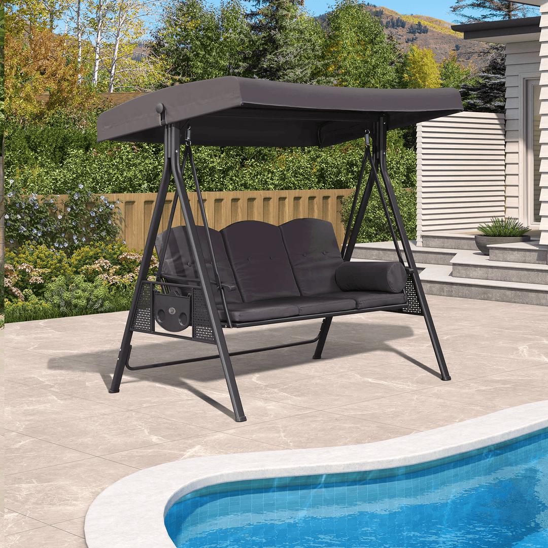 3-Seat Outdoor Swing with Stand | Steel Frame & Canopy