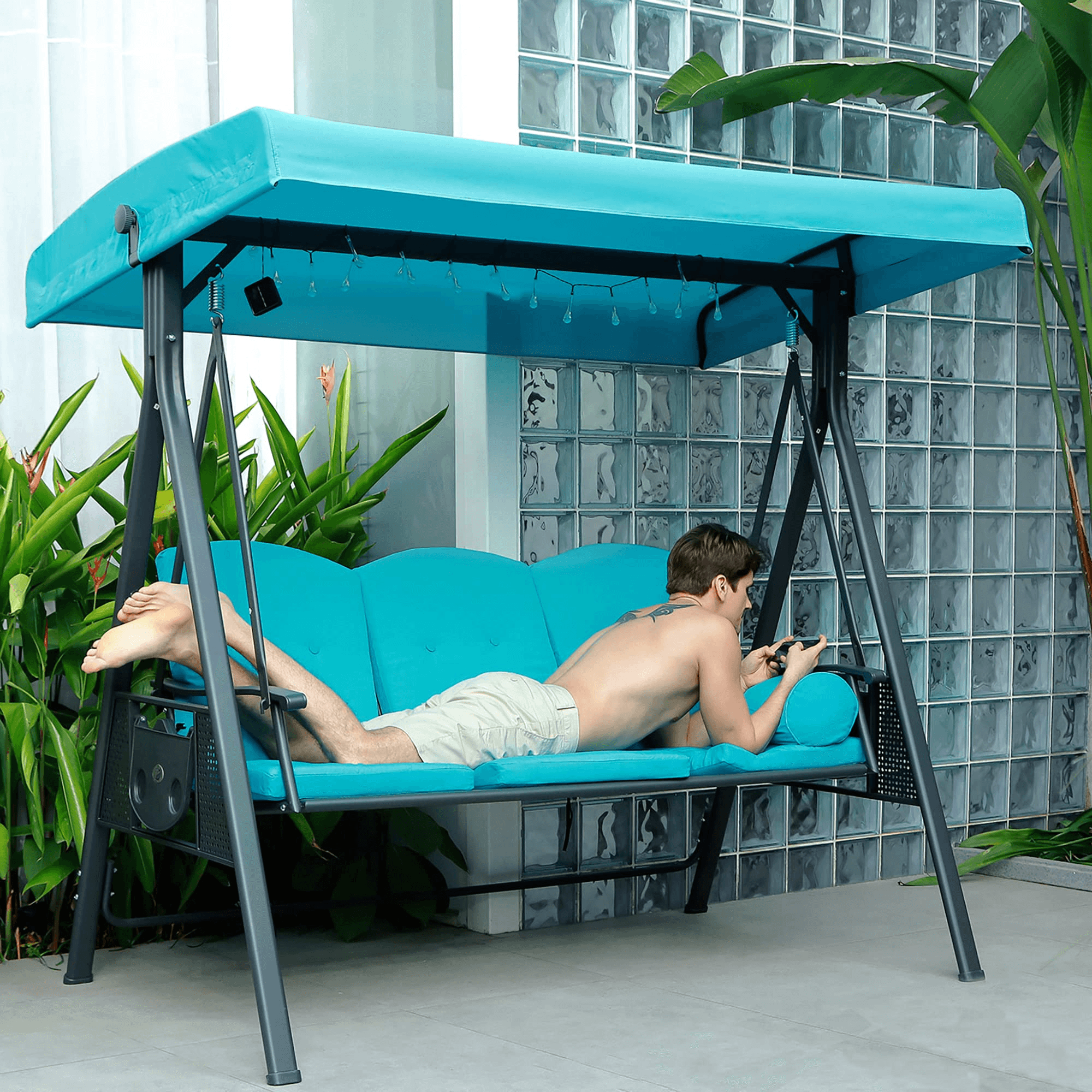 Patio Bench Purple Leaf 3-Seat Porch Swing Weatherproof Outdoor