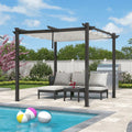 Outdoor Retractable Aluminum Pergola with Sun Shade Canopy-Purple Leaf Garden