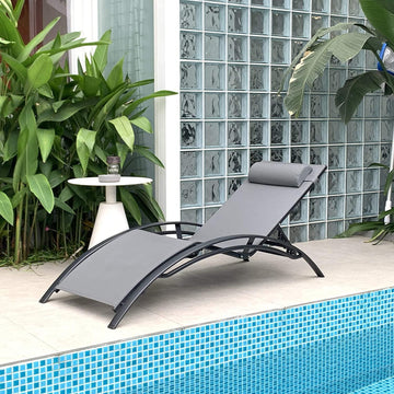Adjustable Patio Chaise Lounge Set 2-Pack with Side Table