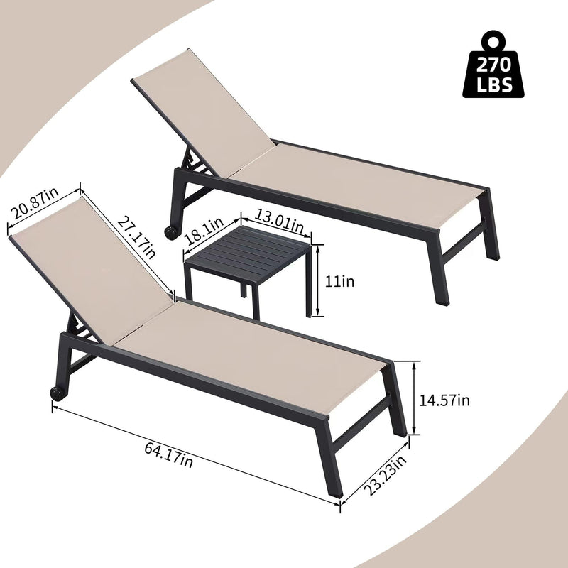 PURPLE LEAF Patio Chaise Lounge Textilene Pool with Wheels Sunbathing Chair for Outdoor, Beach, Yard, Side Table Included - Purple Leaf Garden