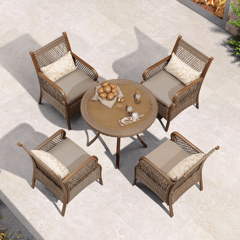 PURPLE LEAF Patio Dining Sets Outdoor Wicker Tempered Glass Top Dining Table - Purple Leaf Garden
