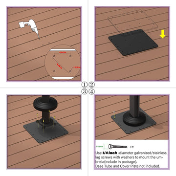 install patio umbrella in base PURPLE LEAF Steel Plate Patio Cantilever Umbrella Base ZYBASE-TB