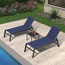 PURPLE LEAF Outdoor Chaise Lounge Aluminum with Side Table and Wheels Reclining Chair - Purple Leaf Garden