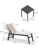 PURPLE LEAF Outdoor Chaise Lounge Aluminum with Side Table and Wheels Reclining Chair - Purple Leaf Garden