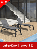 PURPLE LEAF Outdoor Chaise Lounge Aluminum with Side Table and Wheels Reclining Chair - Purple Leaf Garden