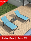 PURPLE LEAF Outdoor Chaise Lounge Aluminum with Side Table and Wheels Reclining Chair - Purple Leaf Garden