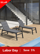 PURPLE LEAF Outdoor Chaise Lounge Aluminum with Side Table and Wheels Reclining Chair - Purple Leaf Garden